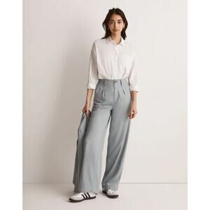 Madewell Gray Blue Classic Dressy Neale Straight Leg Pant In Drapeweave Size 16